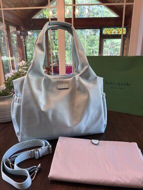 Kate Spade Carter Large Baby Diaper Bag Tote with Changing Pad Chelsea Crisp Sky